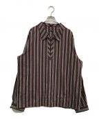 FRANK LEDERフランクリーダー）の古着「BAVARIAN MULTI STRIPED COTTON ALPINE DAIRYMAN SHIRT WITH SCARF/0716006/シャツ」｜ネイビー×レッド