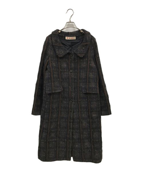 MARNI（マルニ）MARNI (マルニ) ツイードステンカラーコート ブラック×ブラウン サイズ:40の古着・服飾アイテム