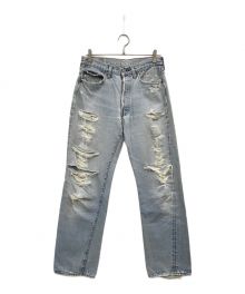 LEVI'S（リーバイス）の古着「クラッシュヴィンテージデニムパンツ/クラッシュデニム/ボタン裏524/ 推定80s /ポケット裏チェーンステッチ」｜ブルー