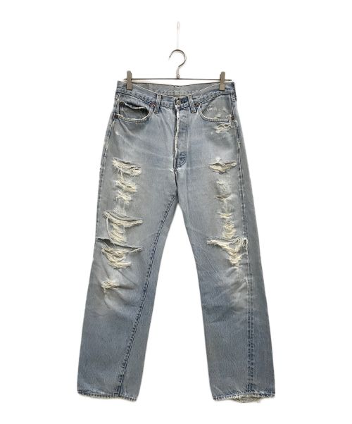 LEVI'S（リーバイス）LEVI'S (リーバイス) クラッシュヴィンテージデニムパンツ/クラッシュデニム/ボタン裏524/ 推定80s /ポケット裏チェーンステッチ ブルー サイズ:印字消えの為、サイズ確認不可の古着・服飾アイテム