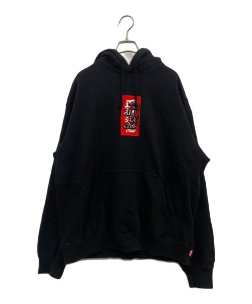 THE BLACK EYE PATCH（ブラックアイパッチ）THE BLACK EYE PATCH (ブラックアイパッチ) HANDLE WITH CARE HOODIE/プルオーバーパーカー/パーカー/取扱注意 ブラック サイズ:Lの古着・服飾アイテム