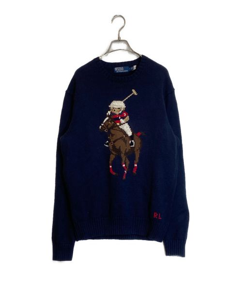 POLO RALPH LAUREN（ポロ・ラルフローレン）POLO RALPH LAUREN (ポロ・ラルフローレン) ポロベアコットンリネンクルーネックニット ネイビー サイズ:Mの古着・服飾アイテム