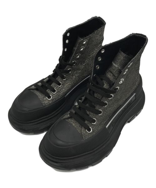 ALEXANDER McQUEEN（アレキサンダーマックイーン）ALEXANDER McQUEEN (アレキサンダーマックイーン) トレッド スリック レースアップ ハイカット スニーカー/718369 ブラック×シルバー サイズ:36の古着・服飾アイテム