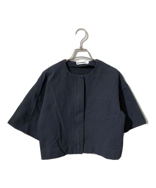 JIL SANDER（ジルサンダー）JIL SANDER (ジルサンダー) ノーカラーショートスリーブジャケット ネイビー サイズ:36の古着・服飾アイテム