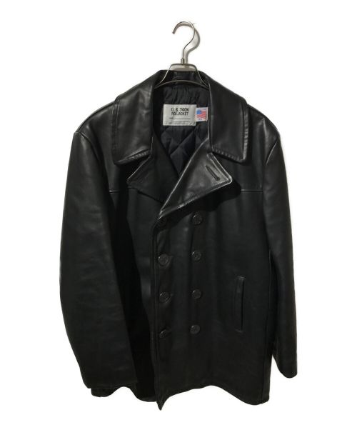 Schott（ショット）Schott (ショット) U.S.740N PEA JACKET/レザーピーチジャケット/レザーPコート ブラック サイズ:44の古着・服飾アイテム