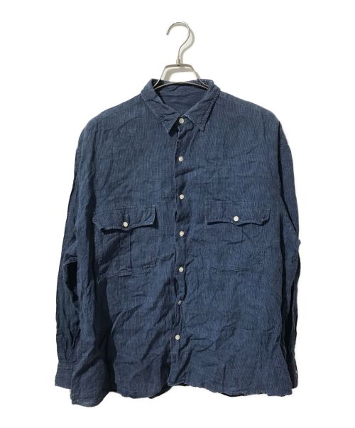 Porter Classic（ポータークラシック）Porter Classic (ポータークラシック) ROLL UP LINEN STRIPE SHIRT ネイビー サイズ:Lの古着・服飾アイテム