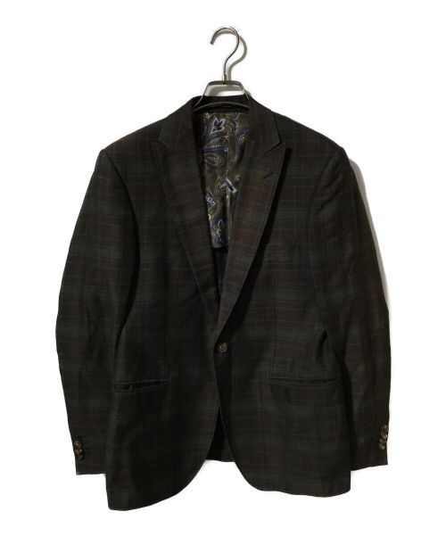 ETRO（エトロ）ETRO (エトロ) ペイズリーライナーシングルボタンチェックジャケット グリーン×ブラウン サイズ:50の古着・服飾アイテム