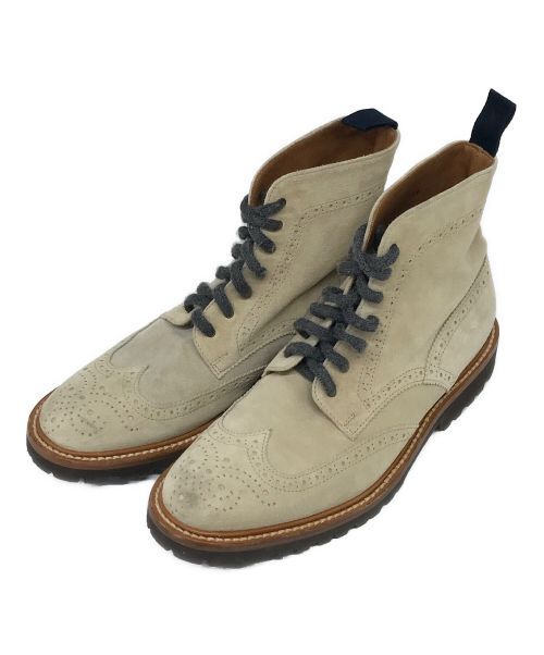 BRUNELLO CUCINELLI（ブルネロクチネリ）BRUNELLO CUCINELLI (ブルネロクチネリ) ブローグディテール レースアップ アンクルブーツ ベージュ サイズ:EU39の古着・服飾アイテム