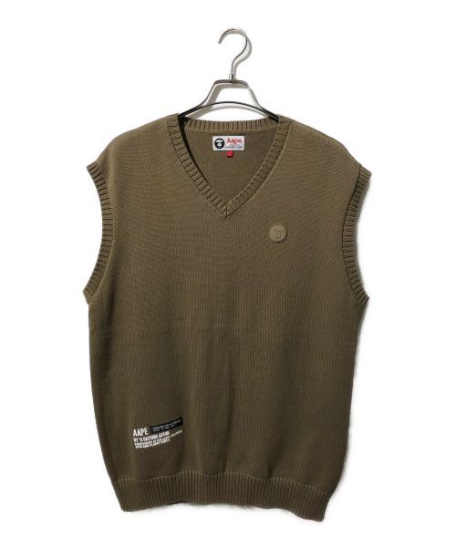 Aape BY A BATHING APE（エーエイプ バイ アベイシングエイプ）Aape BY A BATHING APE (エーエイプ バイ アベイシングエイプ) MOONFACE PATCH KNIT VEST ブラウン サイズ:Lの古着・服飾アイテム