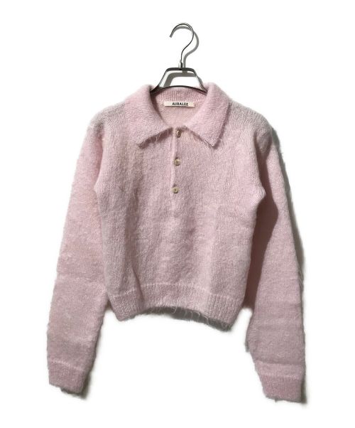 AURALEE（オーラリー）AURALEE (オーラリー) BRUSHED SUPER KID MOHAIR KNIT SHORT POLO ピンクの古着・服飾アイテム