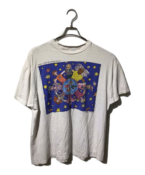 Hanes（ヘインズ）Hanes (ヘインズ) ヴィンテージア－トペイントTシャツ/ KIKI SUAREZ/90‘ｓ ホワイト サイズ:XLの古着・服飾アイテム