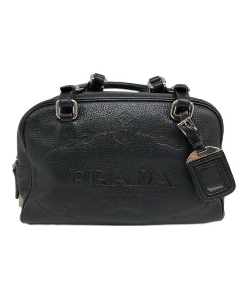 PRADA（プラダ）PRADA (プラダ) 型押しロゴレザーボストンバッグ ブラックの古着・服飾アイテム