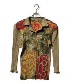 PLEATS PLEASEプリーツプリーズ）の古着「Peony Botanical Flower Painting Shirt Jacket」｜レッド×ベージュ