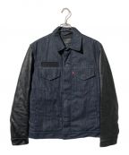 LEVI'S×stussy×NEIGHBORHOODリーバイス×ステューシー×ネイバーフッド）の古着「レザー切り替えデニムジャケット」｜ブラック×インディゴ