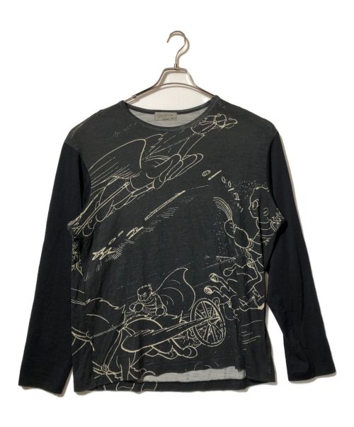 Yohji Yamamoto pour homme（ヨウジヤマモト プールオム）Yohji Yamamoto pour homme (ヨウジヤマモト プールオム) print Laine wool knit/HH-T81-173/サイボーグ009コラボ /19SS/アニメ ブラック サイズ:3の古着・服飾アイテム