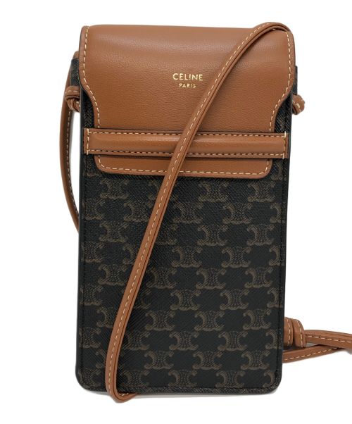 CELINE（セリーヌ）CELINE (セリーヌ) フラップ付トリオンフモバイルポーチ/W-GA-3251 ブラウンの古着・服飾アイテム