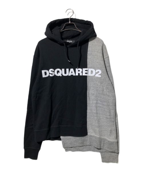 DSQUARED2（ディースクエアード）DSQUARED2 (ディースクエアード) ロゴフーディー ブラック×グレー サイズ:Mの古着・服飾アイテム