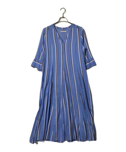 ne quittez pas（ヌキテパ）ne quittez pas (ヌキテパ) Cotton Stripe V Neck Dress ブルー サイズ:Sの古着・服飾アイテム