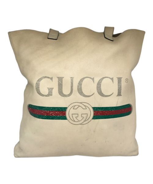 GUCCI（グッチ）GUCCI (グッチ) ロゴプリントトートバッグ ベージュの古着・服飾アイテム