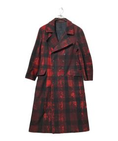 Free People Sergeant Plaid Maxi Trench Coat Size 2 Red/Black outlet Wool Faux Leather