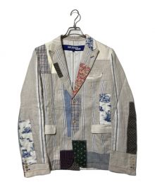 COMME des GARCONS JUNYA WATANABE MAN（コム デ ギャルソン ジュンヤ ワタナベ マン）の古着「パッチワークリネンクロスストライプ×多素材MIXジャケット」｜アイボリー