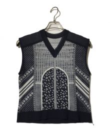 Mame Kurogouchi（マメクロゴウチ）の古着「金木犀柄ニットベスト/MM21FW-KN045/ Osmanthus Motif Jacquard Knitted Vest」｜ネイビー