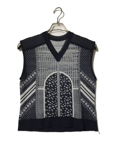 Mame Kurogouchi（マメクロゴウチ）mame kurogouchi (マメクロゴウチ) 金木犀柄ニットベスト/MM21FW-KN045/ Osmanthus Motif Jacquard Knitted Vest ネイビー サイズ:1の古着・服飾アイテム