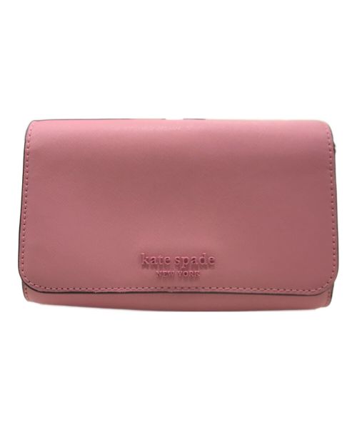 Kate Spade（ケイトスペード）Kate Spade (ケイトスペード) 型押しレザー ロゴ ミニ ポシェット ピンクの古着・服飾アイテム