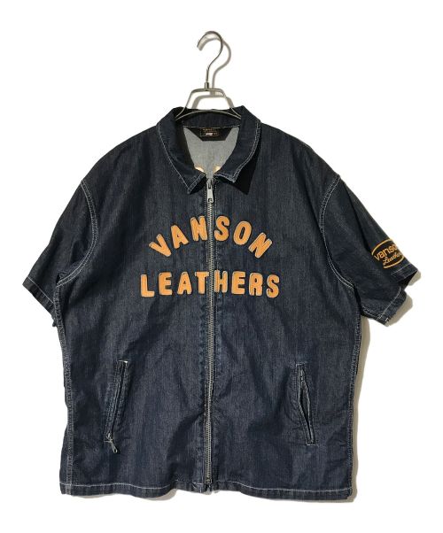 VANSON（バンソン）VANSON (バンソン) レザーロゴジップデニムシャツ インディゴ サイズ:XXLの古着・服飾アイテム