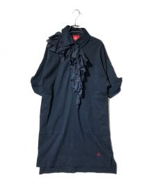 Vivienne Westwood RED LABEL（ヴィヴィアンウエストウッドレッドレーベル）の古着「襟元フリル刺繍ロゴワンピース」｜ネイビー