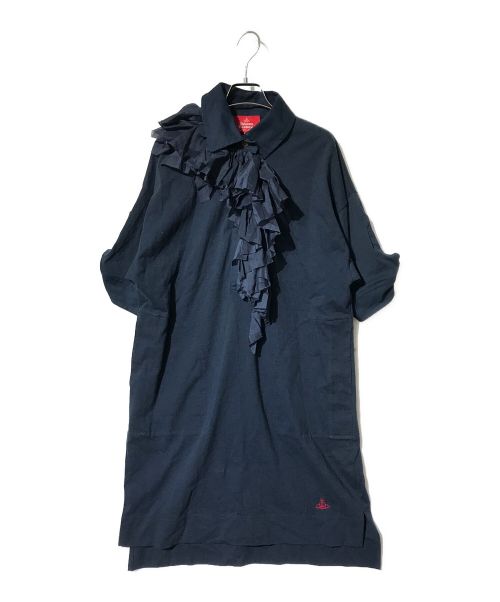 Vivienne Westwood RED LABEL（ヴィヴィアンウエストウッドレッドレーベル）Vivienne Westwood RED LABEL (ヴィヴィアンウエストウッドレッドレーベル) 襟元フリル刺繍ロゴワンピース ネイビー サイズ:00の古着・服飾アイテム