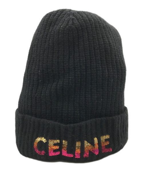 CELINE（セリーヌ）CELINE (セリーヌ) エンブロイダリーニットキャップ ブラックの古着・服飾アイテム