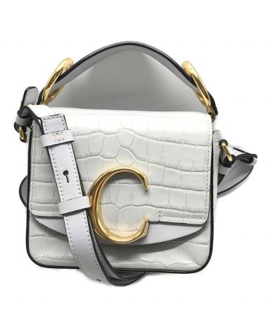 再×14入荷 【未使用】Chloe ショルダーバッグ Cスクエア クロコ型押し