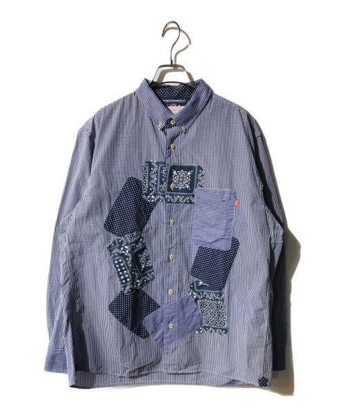 KAWATANI SHIRT（カワタニシャツ）kawatani shirt (カワタニシャツ) パッチワークシャツ ブルー×ホワイト サイズ:XLの古着・服飾アイテム