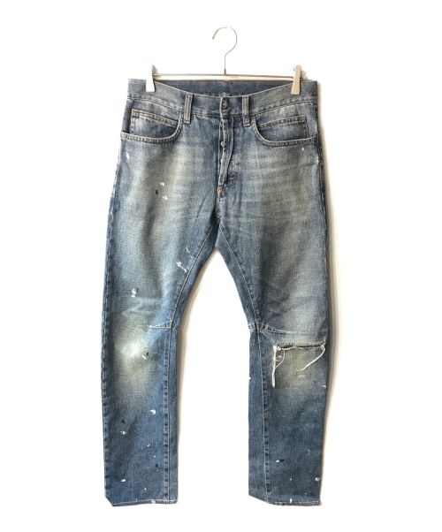 BALMAIN（バルマン）BALMAIN (バルマン) DESTROYED PAINTED JEANS / ダメージ加工ペイントデニムパンツ インディゴ サイズ:28の古着・服飾アイテム