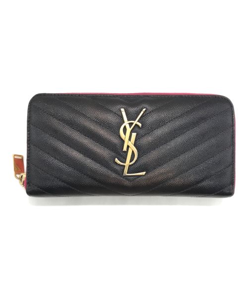 Yves Saint Laurent（イヴサンローラン）Yves Saint Laurent (イヴサンローラン) モノグラムYSLマテラッセラウンドGDウォレット ブラックの古着・服飾アイテム