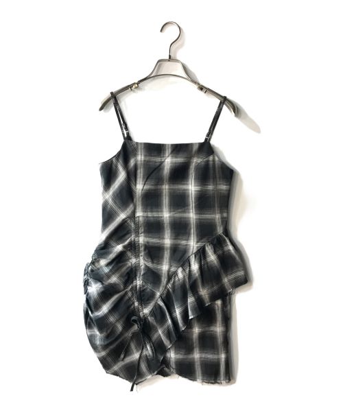 SLY（スライ）SLY (スライ) DAMAGE FLANNEL CAMI ショートワンピース ブラック×ホワイト サイズ:FREEの古着・服飾アイテム