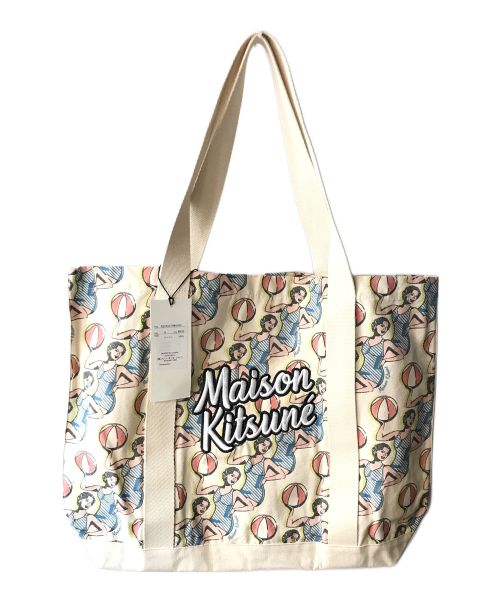 maison kitsune（メゾンキツネ）MAISON KITSUNE (メゾンキツネ) DANCING GIRLS トートバッグ ブルー×アイボリー 未使用品の古着・服飾アイテム