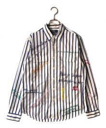 POLO RALPH LAUREN（ポロ・ラルフローレン）の古着「CLASSIC FIT STRIPED POPLIN PRINTED SHIRT / ストライプシャツ」｜ブルー×ホワイト