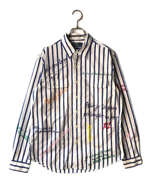 POLO RALPH LAUREN（ポロ・ラルフローレン）POLO RALPH LAUREN (ポロ・ラルフローレン) CLASSIC FIT STRIPED POPLIN PRINTED SHIRT / ストライプシャツ ブルー×ホワイト サイズ:Mの古着・服飾アイテム