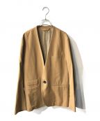 UNFILアンフィル）の古着「WOOL COTTON AND LINEN BLEND COLLARLESS JACKET」｜ベージュ