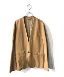 UNFIL（アンフィル）の古着「WOOL COTTON AND LINEN BLEND COLLARLESS JACKET」｜ベージュ