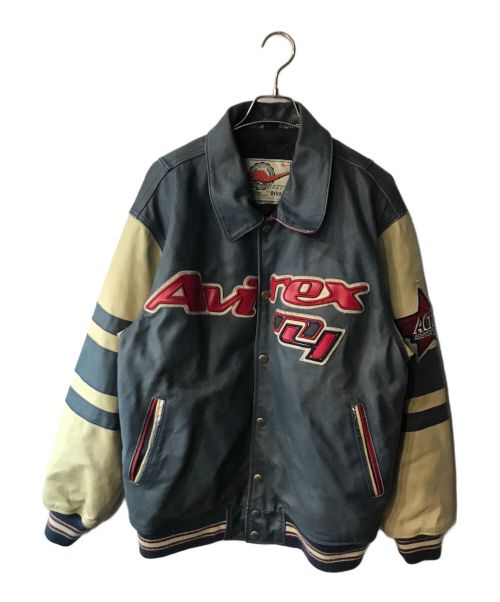 AVIREX（アヴィレックス）AVIREX (アヴィレックス) 90’Sゴーラーズレザージャケット ネイビー×ベージュ サイズ:Lの古着・服飾アイテム