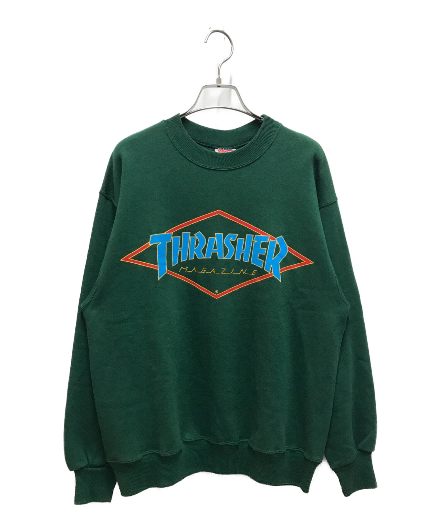 THRASHER (スラッシャー) 90`sヴィンテージダイヤロゴプリントスウェット グリーン サイズ:M