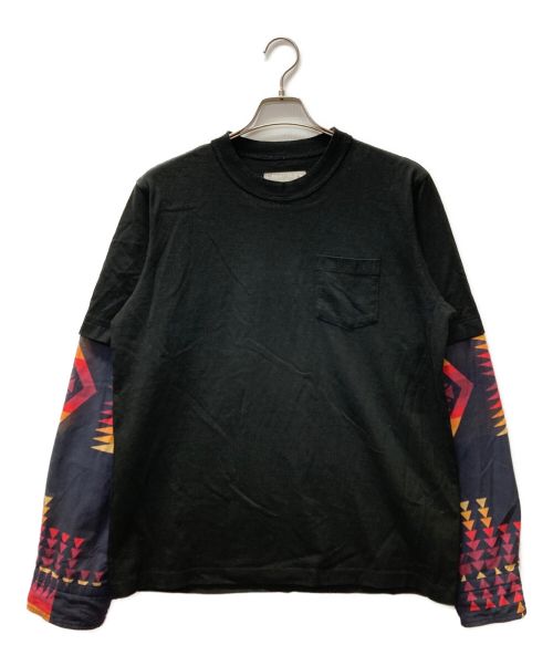 sacai（サカイ）sacai (サカイ) ARCHIVE PRINT MIX LONG SLEEVE T-SHIRT ブラック サイズ:2の古着・服飾アイテム