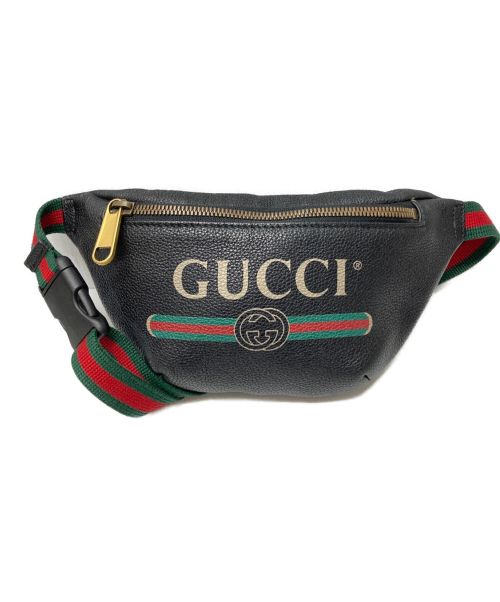 GUCCI（グッチ）GUCCI (グッチ) プリント レザー スモール ベルトバッグ ブラックの古着・服飾アイテム