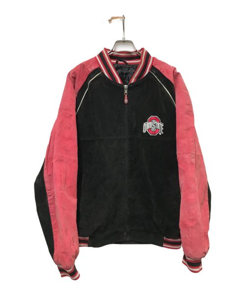 COLLEGIATE LICENSED PRODUCT（カレッジエイトワイセンスドプロダクト）COLLEGIATE LICENSED PRODUCT (カレッジエイトワイセンスドプロダクト) ラグランスウェードスタジャン レッド×ブラック サイズ:Lの古着・服飾アイテム