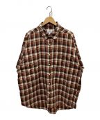 A BATHING APEアベイシングエイプ）の古着「Mini Ape Head Check Loose Fit S/S Shirt」｜ブラウン×レッド