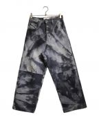 SUGARHILLシュガーヒル）の古着「SHIBORI-SOME LEATHER DENIM PANTS」｜グレー