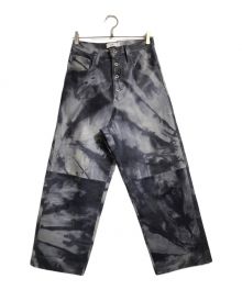 SUGARHILL（シュガーヒル）の古着「SHIBORI-SOME LEATHER DENIM PANTS」｜グレー